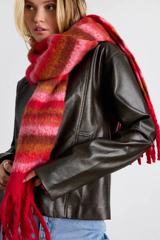 Vaughn Red Striped Oversized Fringe Scarf sold by Lulus product image thumbnail 3