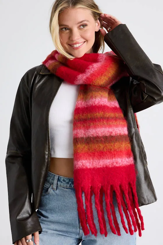 Vaughn Red Striped Oversized Fringe Scarf sold by Lulus product image thumbnail 4