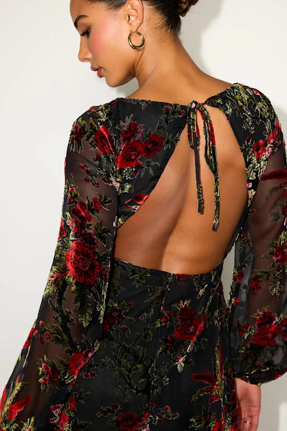 Marwella Black Burnout Velvet Backless Long Sleeve Mini Dress sold by Lulus product image thumbnail 2