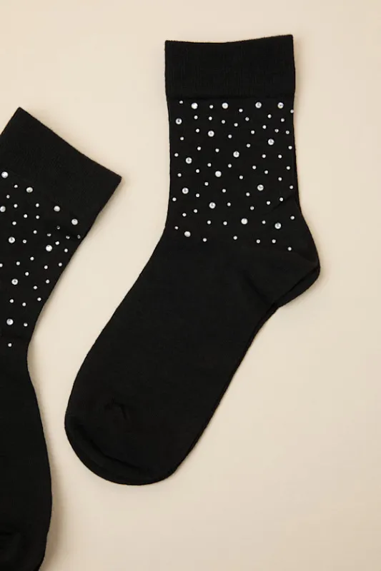 Bedazzled Black Rhinestone Crew Socks sold by Lulus