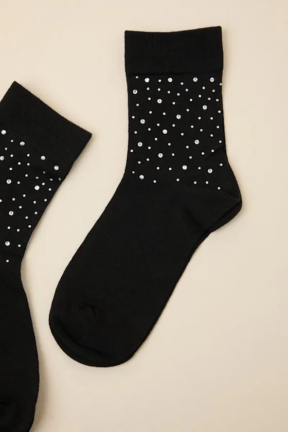 Bedazzled Black Rhinestone Crew Socks sold by Lulus