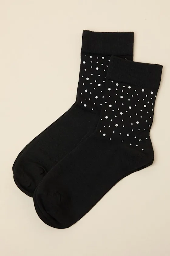 Bedazzled Black Rhinestone Crew Socks sold by Lulus product image thumbnail 2