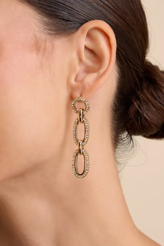 Brita Gold Rhinestone Chain Link Drop Earrings sold by Lulus
