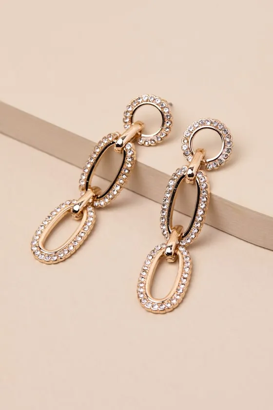 Brita Gold Rhinestone Chain Link Drop Earrings sold by Lulus product image thumbnail 2