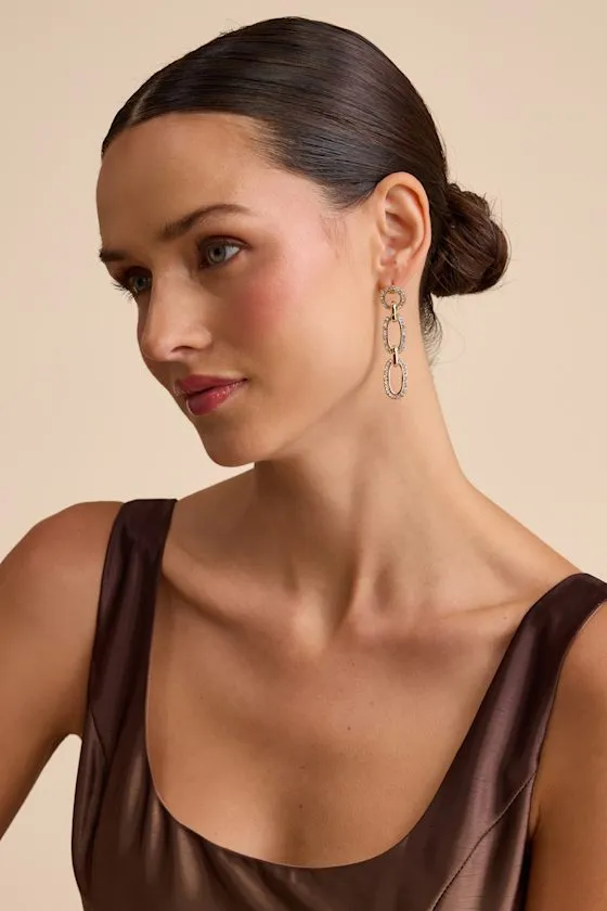 Brita Gold Rhinestone Chain Link Drop Earrings sold by Lulus product image thumbnail 3