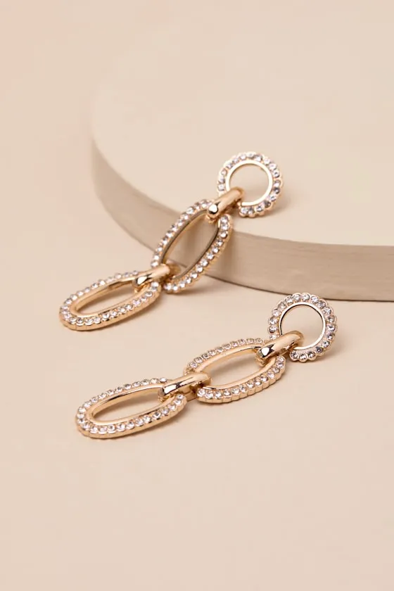 Brita Gold Rhinestone Chain Link Drop Earrings sold by Lulus product image thumbnail 4