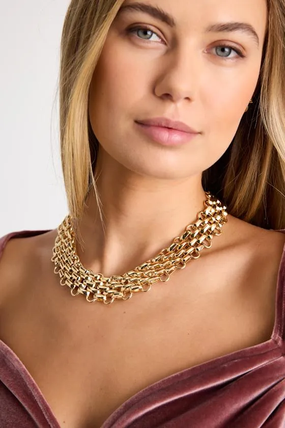 Collette Gold Woven Choker Statement Necklace sold by Lulus