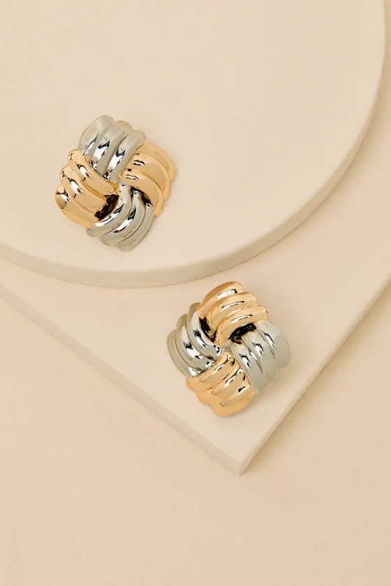 Tremaine Gold and Silver Twisted Square Stud Earrings sold by Lulus product image thumbnail 2