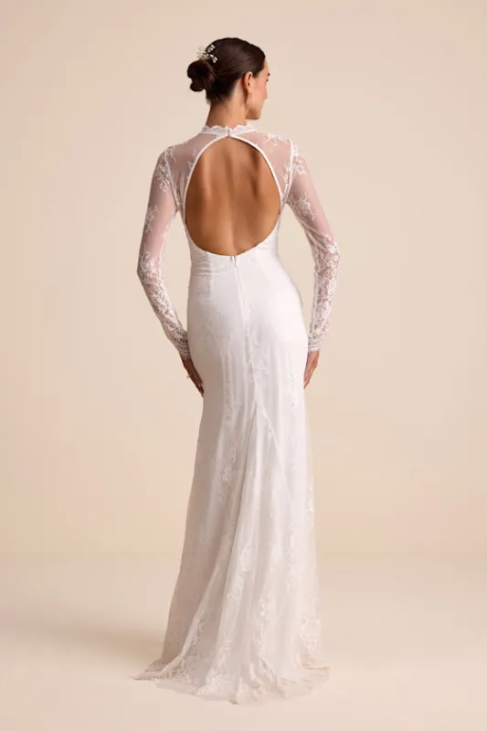 Laveau White Lace Bustier Backless Mermaid Maxi Dress sold by Lulus