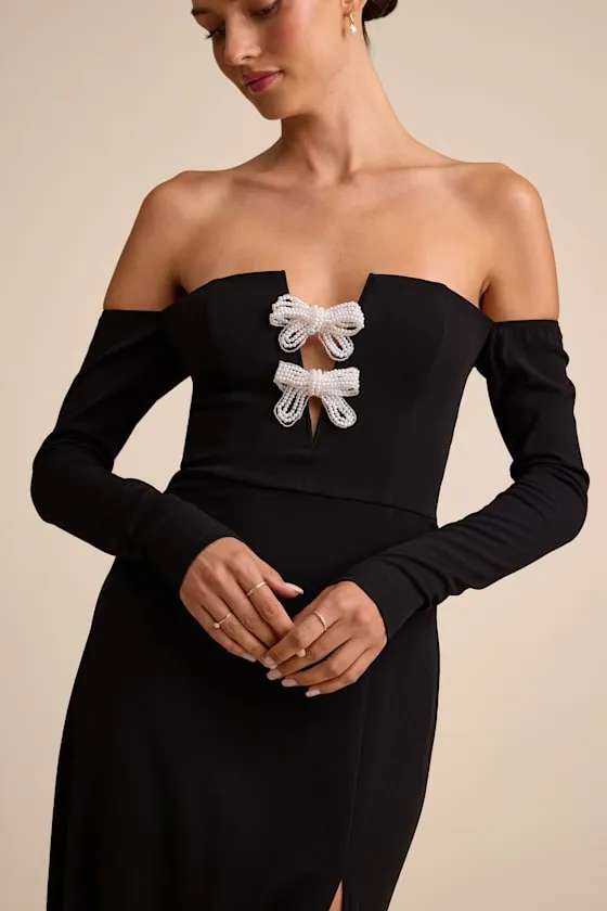 Lawton Black Off-the-Shoulder Notched Bow Maxi Dress sold by Lulus product image thumbnail 2