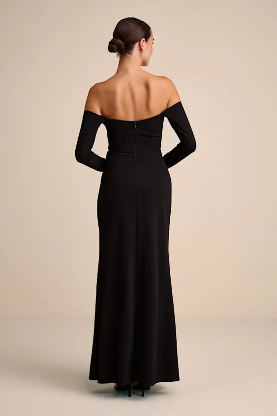 Lawton Black Off-the-Shoulder Notched Bow Maxi Dress sold by Lulus product image thumbnail 3