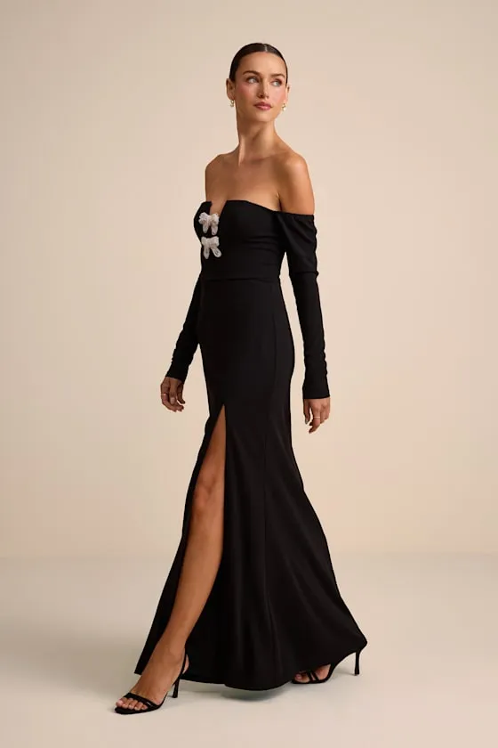 Lawton Black Off-the-Shoulder Notched Bow Maxi Dress sold by Lulus product image thumbnail 4