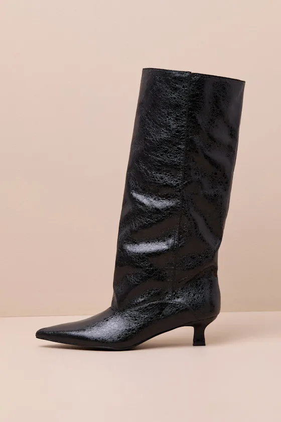 Alexandria Black Distressed Knee-High Kitten Heel Boots sold by Lulus product image thumbnail 2