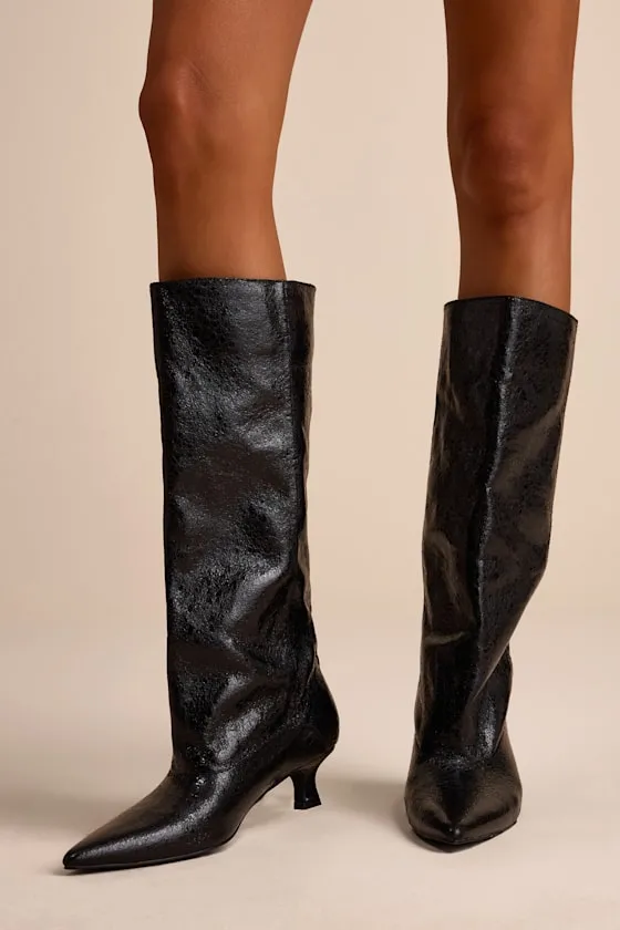 Alexandria Black Distressed Knee-High Kitten Heel Boots sold by Lulus product image thumbnail 3