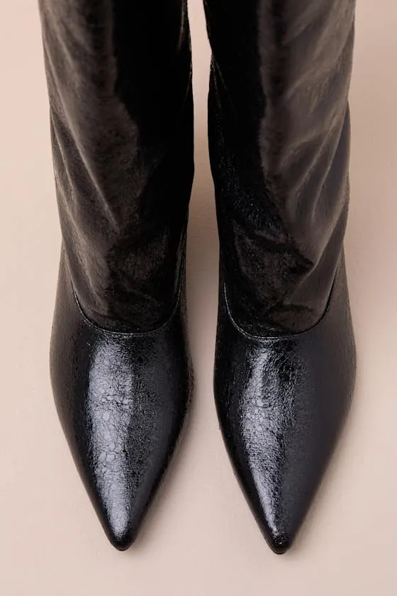 Alexandria Black Distressed Knee-High Kitten Heel Boots sold by Lulus product image thumbnail 4