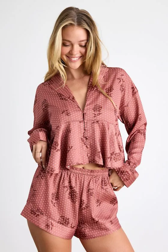 Ellery Rusty Rose Polka Dot Satin Two-Piece Pajama Set sold by Lulus product image thumbnail 4
