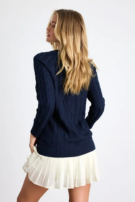 Alvie Navy Cable Knit Drop Waist Sweater Dress sold by Lulus product image thumbnail 2