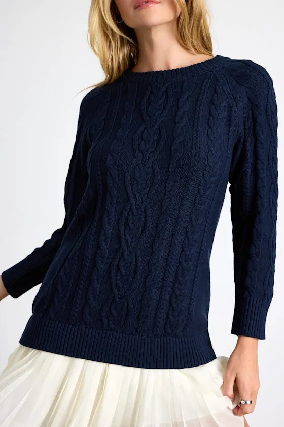 Alvie Navy Cable Knit Drop Waist Sweater Dress sold by Lulus product image thumbnail 3