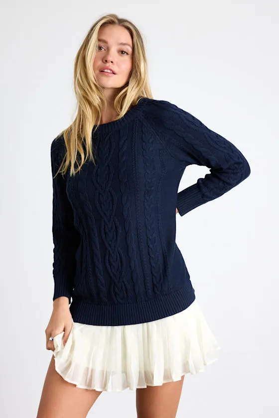 Alvie Navy Cable Knit Drop Waist Sweater Dress sold by Lulus product image thumbnail 4