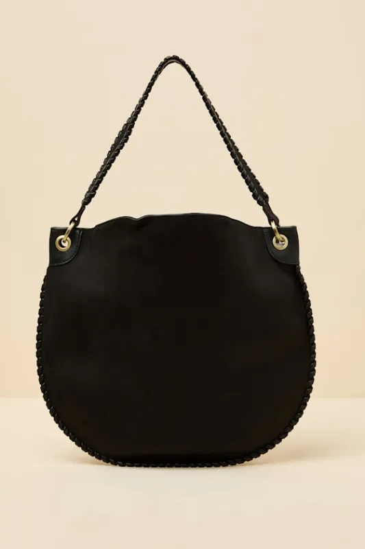 Piper Black Suede Round Shoulder Bag sold by Lulus