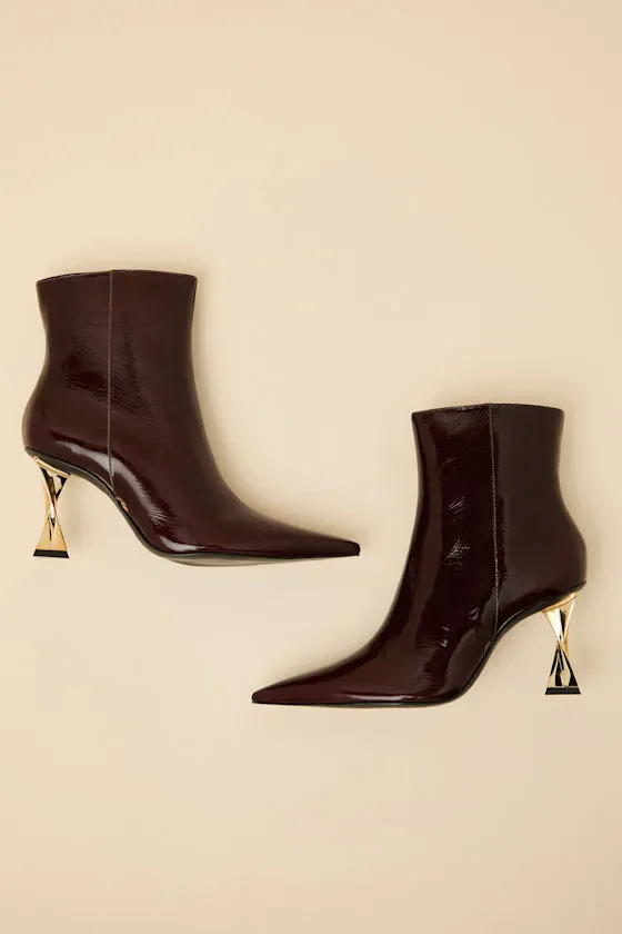 Elisha Maplewood Patent Pointed-Toe Ankle Booties sold by Lulus product image thumbnail 2