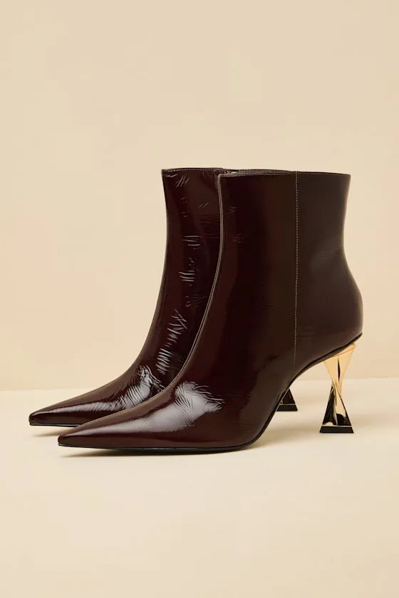 Elisha Maplewood Patent Pointed-Toe Ankle Booties sold by Lulus product image thumbnail 3