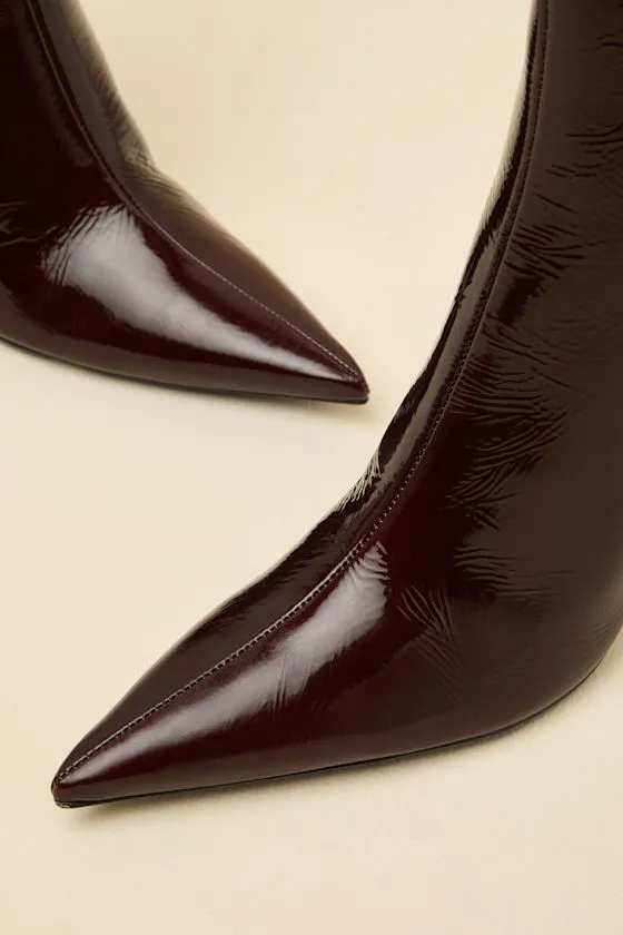 Elisha Maplewood Patent Pointed-Toe Ankle Booties sold by Lulus product image thumbnail 4