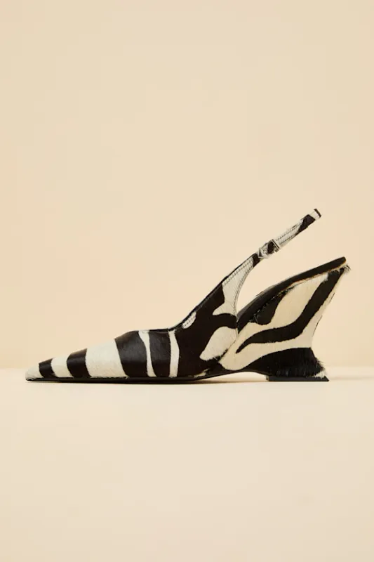 Siena Black and White Zebra Calf Hair Slingback Wedge Pumps made by SCHUTZ