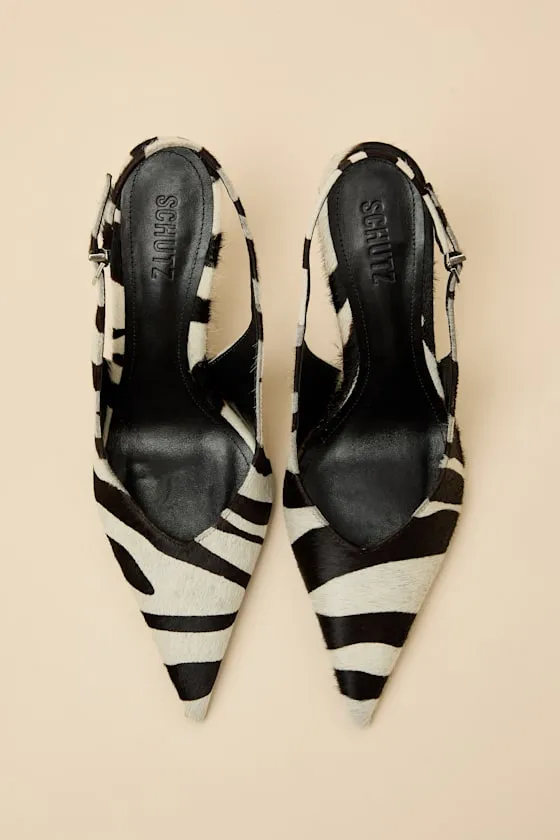 Siena Black and White Zebra Calf Hair Slingback Wedge Pumps sold by Lulus product image thumbnail 2