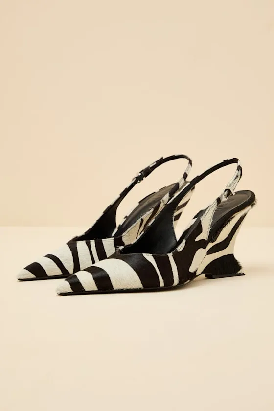 Siena Black and White Zebra Calf Hair Slingback Wedge Pumps sold by Lulus product image thumbnail 4