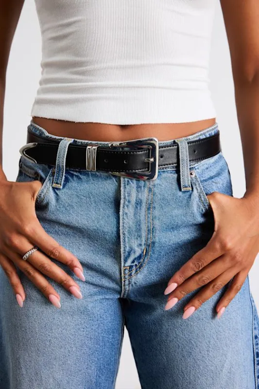 Carmen Black Square Buckle Belt sold by Lulus