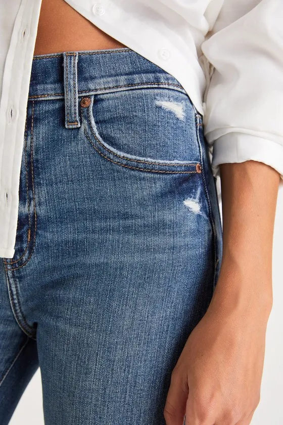 Daily Driver Dark Wash Distressed High-Rise Skinny Jeans sold by Lulus product image thumbnail 3