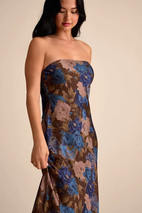 Artemisia Brown Multi Floral Strapless Bow Maxi Dress sold by Lulus product image thumbnail 3