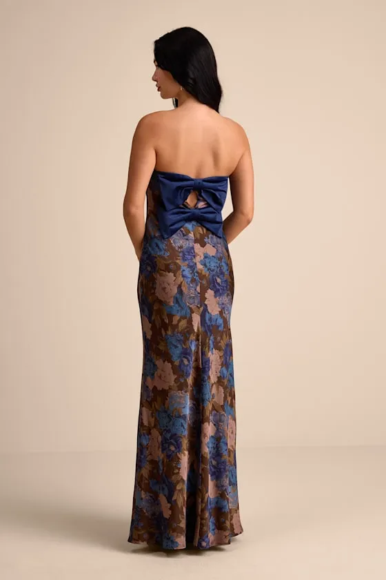 Artemisia Brown Multi Floral Strapless Bow Maxi Dress sold by Lulus product image thumbnail 4