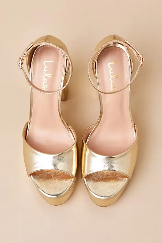 Orsola Gold Platform Ankle Strap Sandals sold by Lulus product image thumbnail 4
