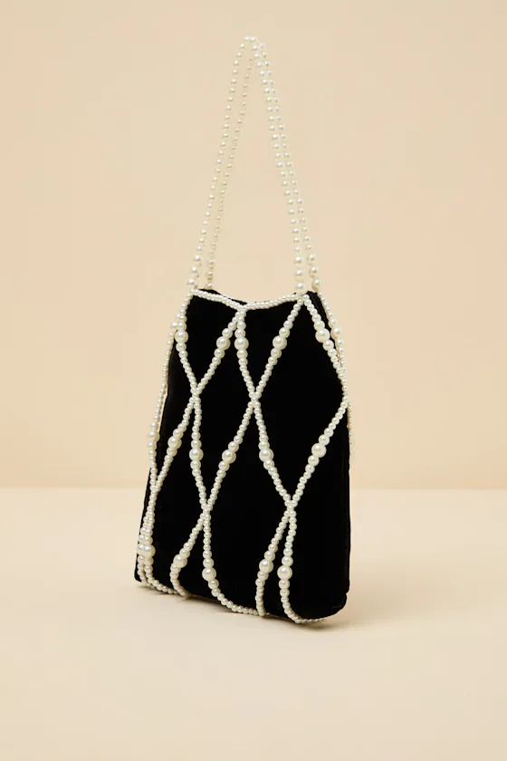 Gloria Black Velvet Pearl Pouch Handbag sold by Lulus product image thumbnail 2