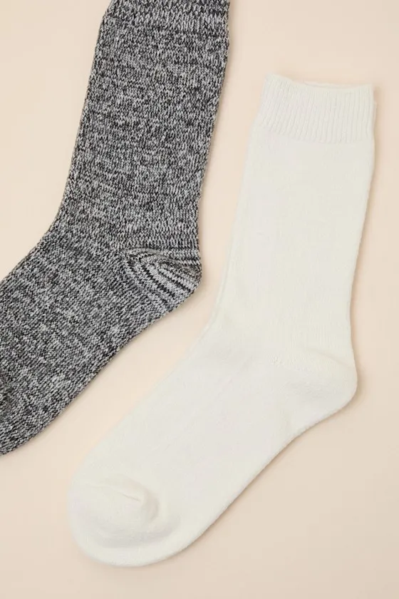 Cozy Dark Grey Marled and Ivory 2-Piece Crew Sock Set sold by Lulus