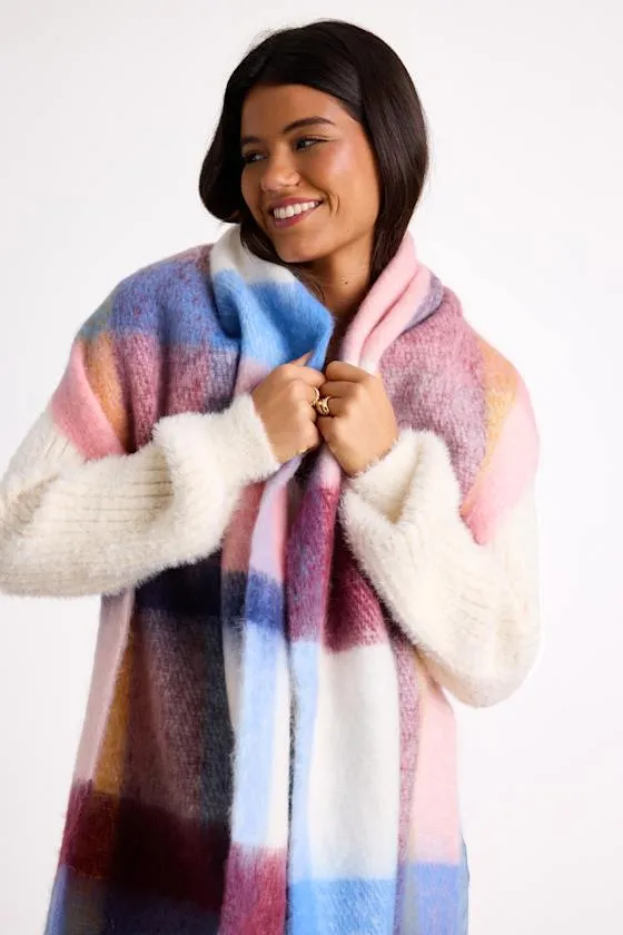 Amelie Multi Plaid Fringe Oversized Scarf sold by Lulus