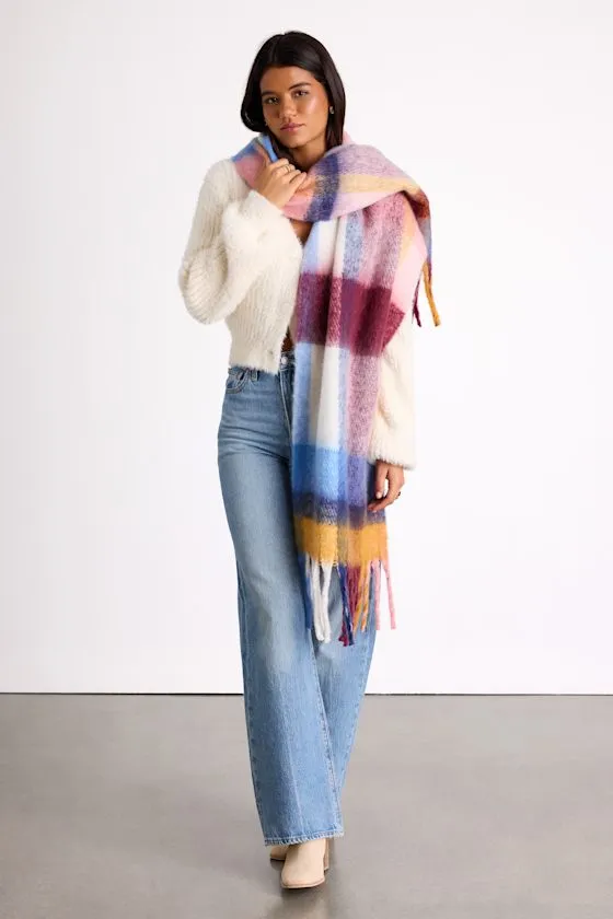 Amelie Multi Plaid Fringe Oversized Scarf sold by Lulus product image thumbnail 3