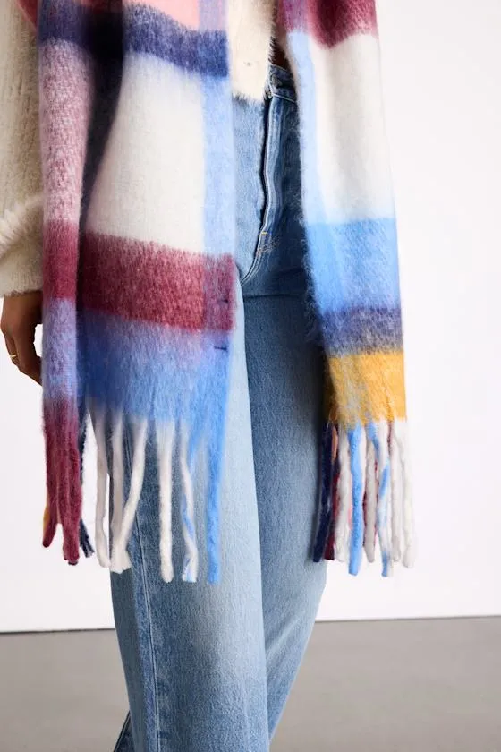 Amelie Multi Plaid Fringe Oversized Scarf sold by Lulus product image thumbnail 4