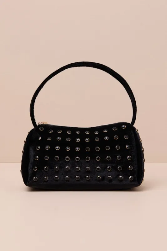 Adele Black Velvet Studded Shoulder Bag sold by Lulus