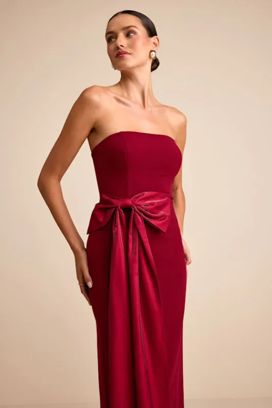 Marvelous Vision Red Strapless Bow Column Maxi Dress sold by Lulus