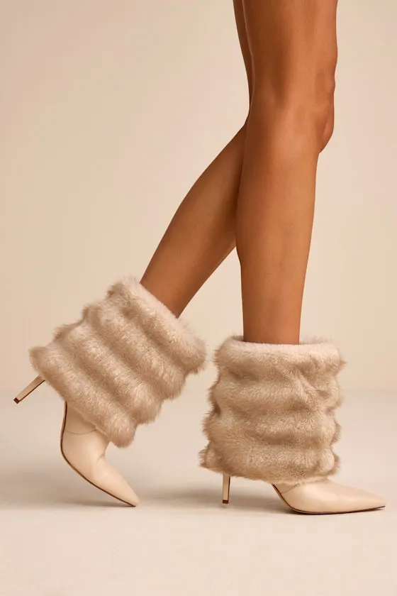 Simon Ivory Faux Fur Pointed-Toe Booties sold by Lulus