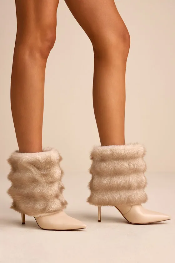 Simon Ivory Faux Fur Pointed-Toe Booties sold by Lulus product image thumbnail 2