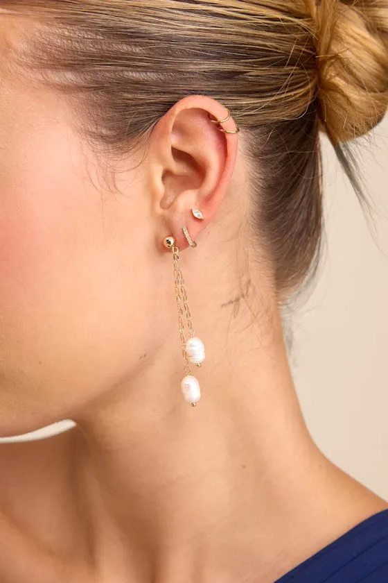 Ladia Gold Pearl Drop Earrings sold by Lulus