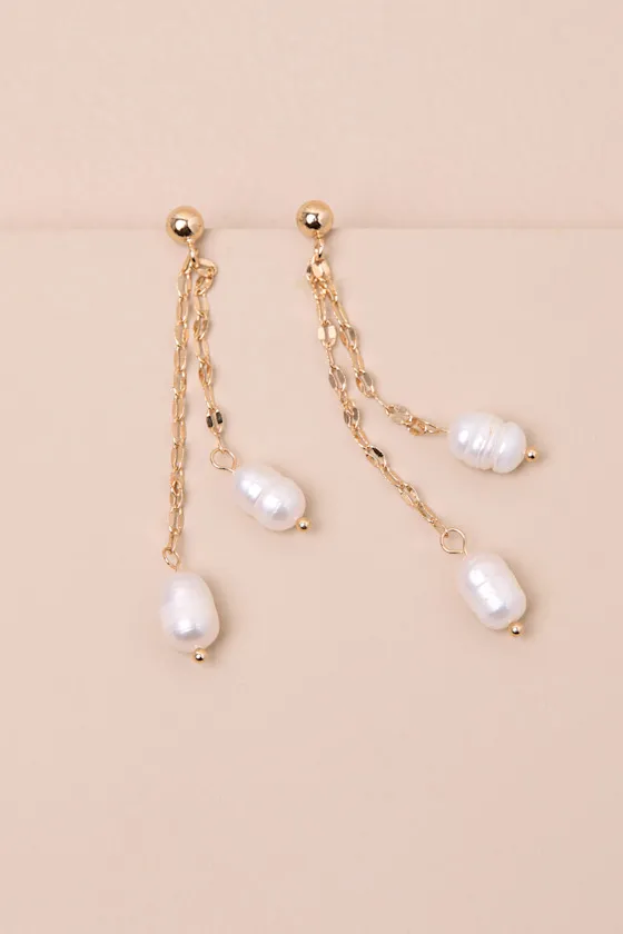 Ladia Gold Pearl Drop Earrings sold by Lulus product image thumbnail 2