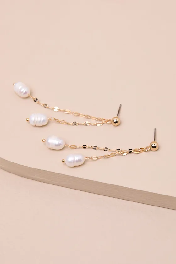 Ladia Gold Pearl Drop Earrings sold by Lulus product image thumbnail 4