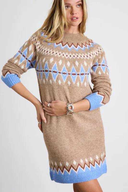Becklynn Taupe Fair Isle Sweater Mini Dress sold by Lulus