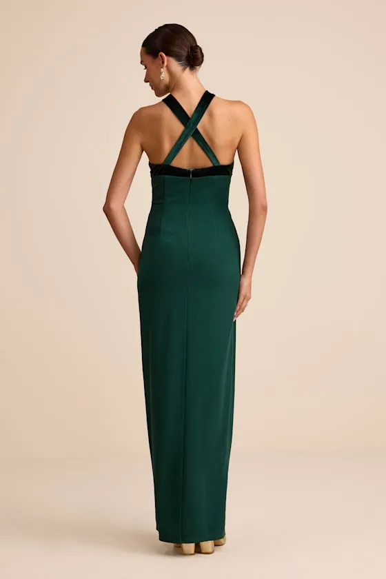 Bisian Green Velvet Bow Backless Apron Maxi Dress sold by Lulus product image thumbnail 4