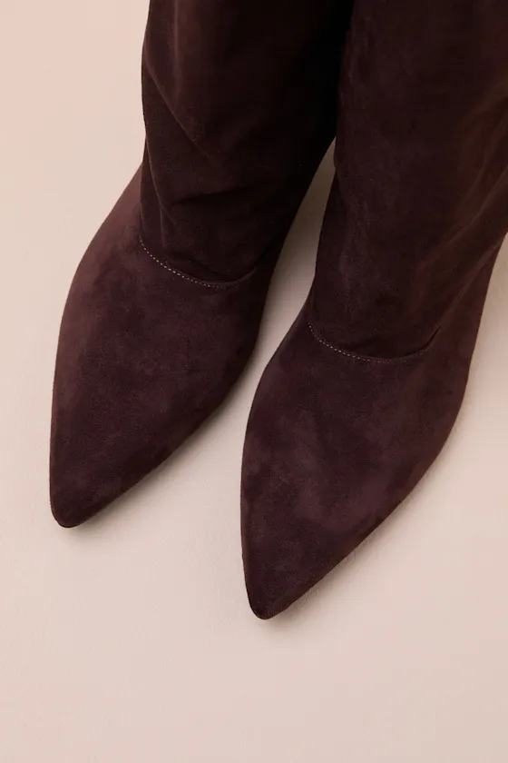 Alexandria Chocolate Suede Knee-High Kitten Heel Boots sold by Lulus product image thumbnail 4